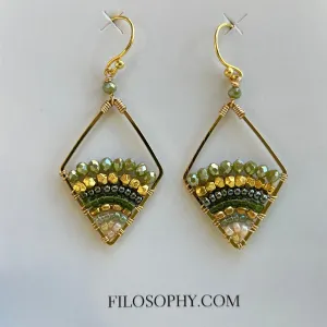 Green Diamond Beaded Earrings