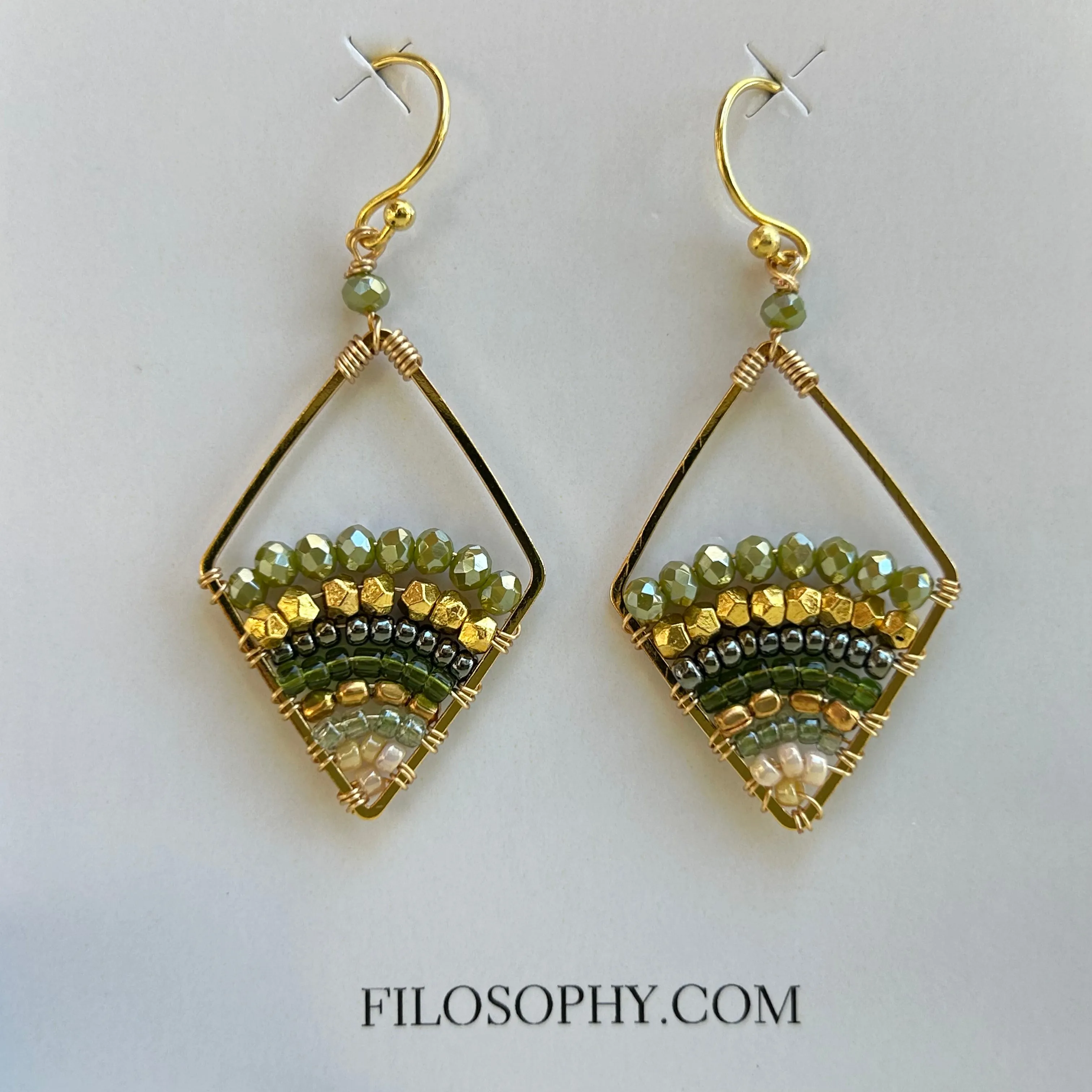 Green Diamond Beaded Earrings