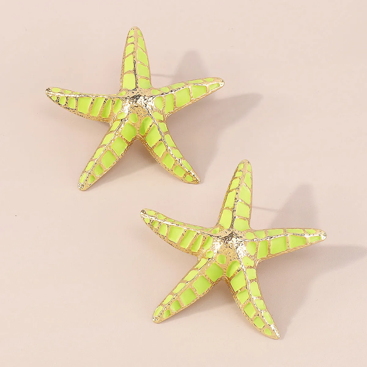 Green Enamel & 18K Gold-Plated Starfish Stud Earrings