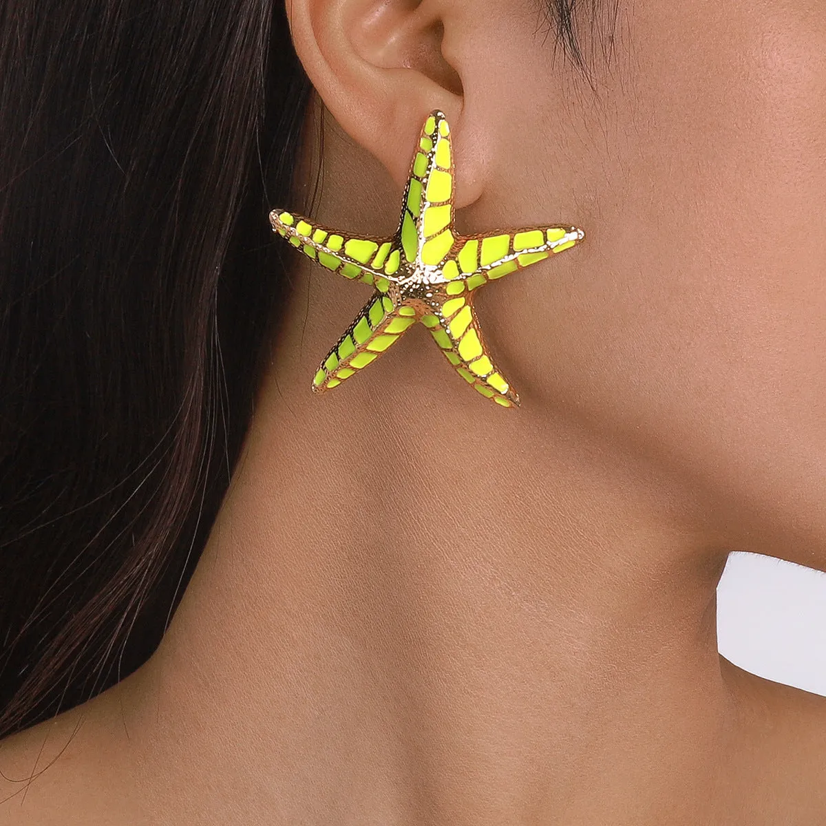 Green Enamel & 18K Gold-Plated Starfish Stud Earrings