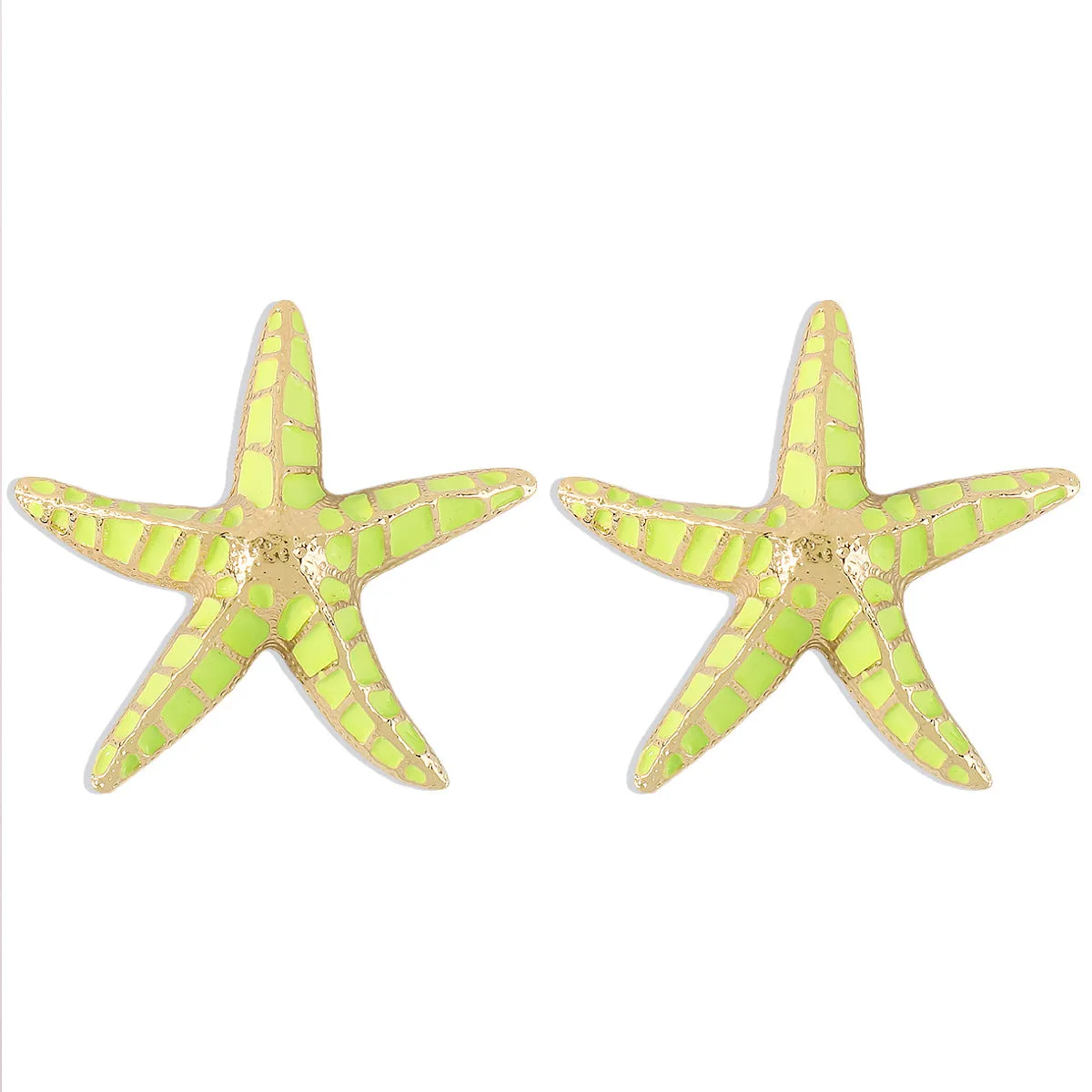 Green Enamel & 18K Gold-Plated Starfish Stud Earrings