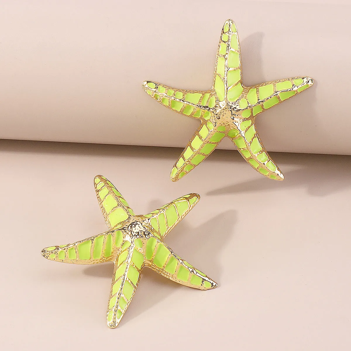 Green Enamel & 18K Gold-Plated Starfish Stud Earrings