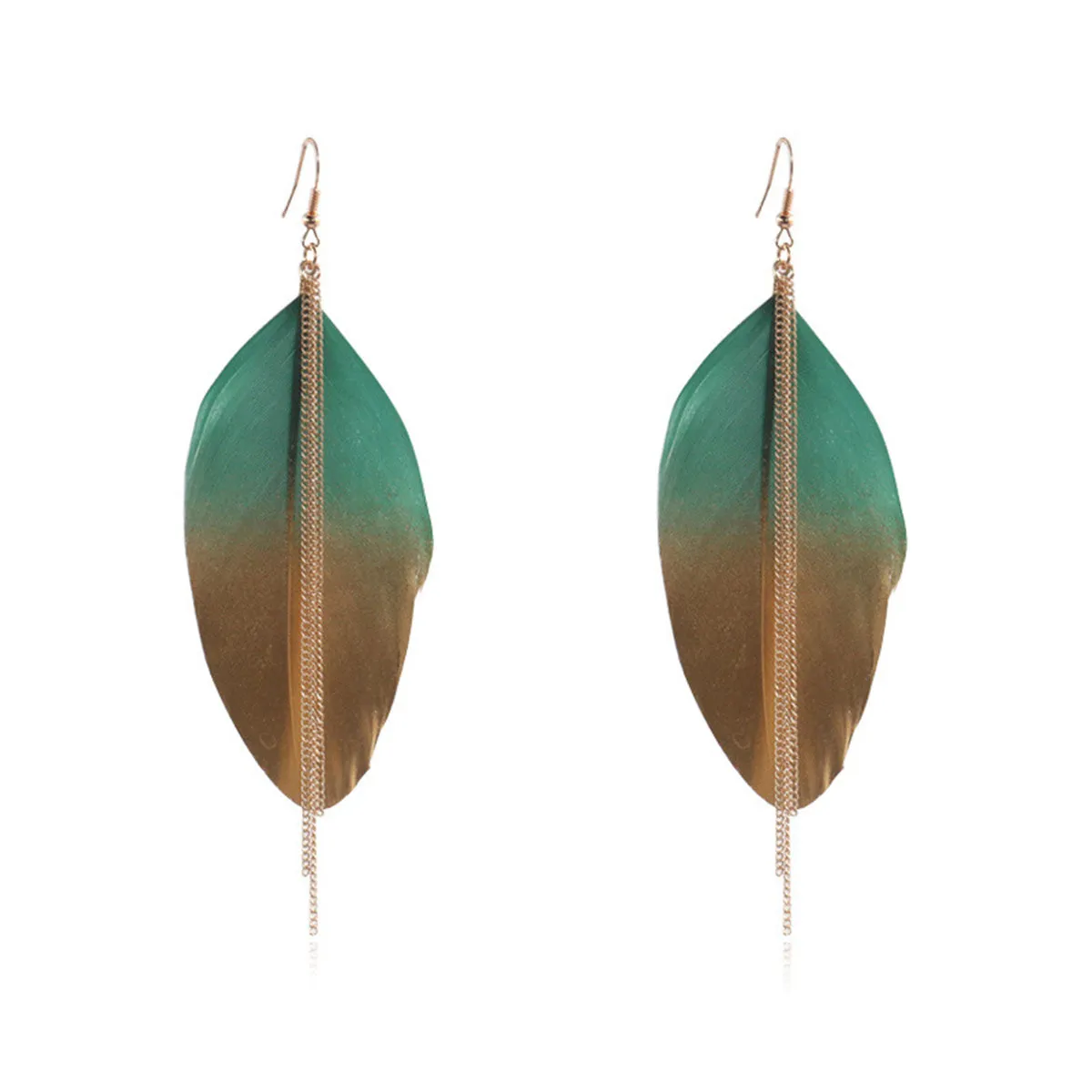 Green Feather & 18K Gold-Plated Tassel Drop Earrings