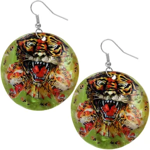Green Iridescent Tiger Roar Shell Earrings