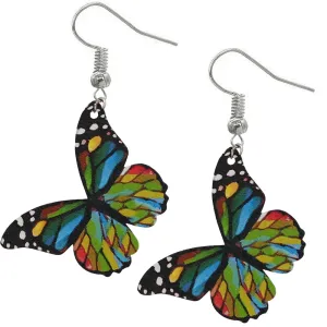 Green Multicolor Butterfly Wooden Mini Earrings