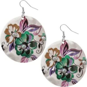 Green Multicolor Floral Shell Earrings