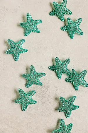 Green Rhinestone Starfish Earrings