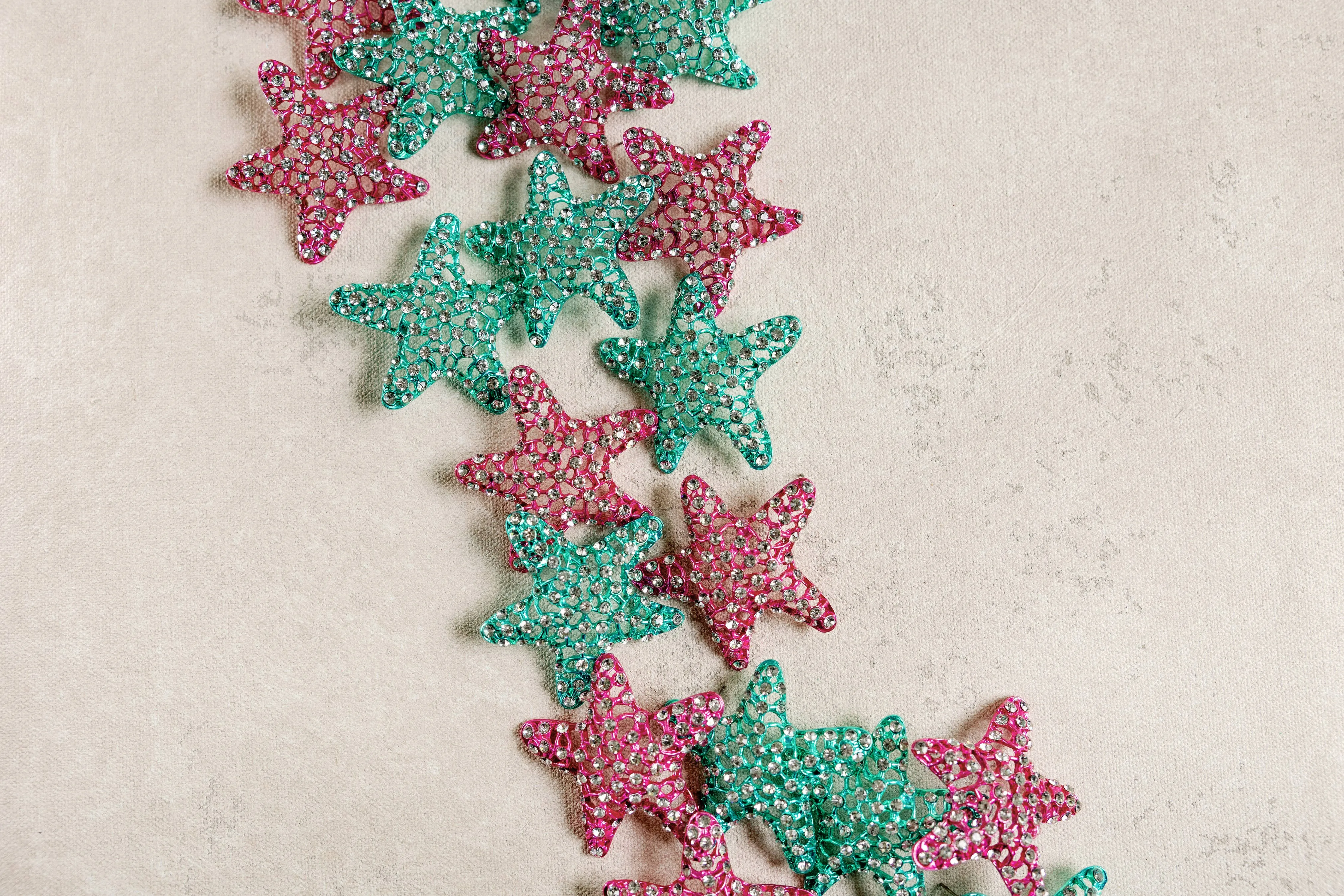 Green Rhinestone Starfish Statement Earrings