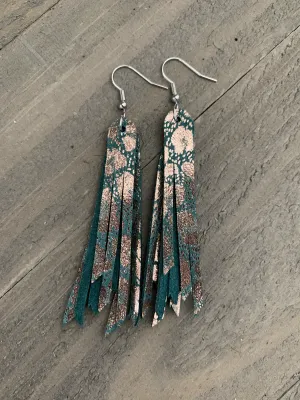 Green Rose Gold Leopard Stacked Fringe Earring