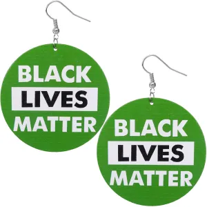 Green Wooden Black Lives Matter Round Earrings