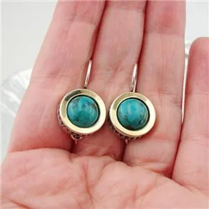 Hadar Designers Classy Handmade 9k Yellow Gold 925 Silver Turquoise Earrings(Ms