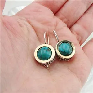 Hadar Designers Classy Handmade 9k Yellow Gold 925 Silver Turquoise Earrings(Ms