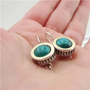 Hadar Designers Classy Handmade 9k Yellow Gold 925 Silver Turquoise Earrings(Ms