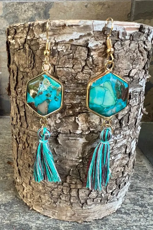 HANA HEXAGON NATURAL STONE EARRINGS