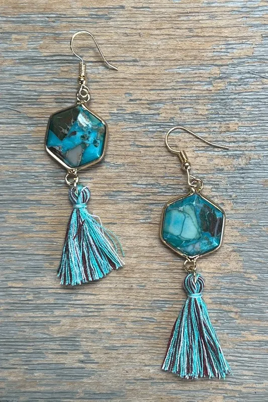 HANA HEXAGON NATURAL STONE EARRINGS