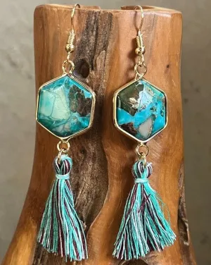 HANA HEXAGON NATURAL STONE EARRINGS
