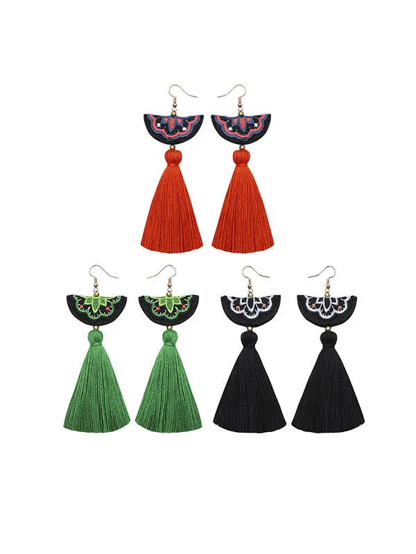 Hand Embroidery Tassel Earrings