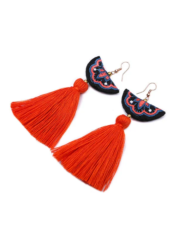 Hand Embroidery Tassel Earrings