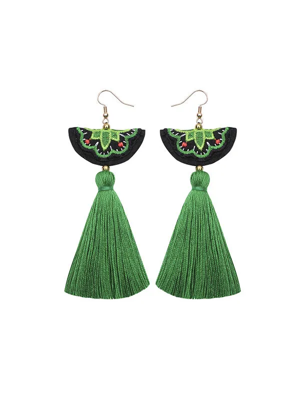 Hand Embroidery Tassel Earrings