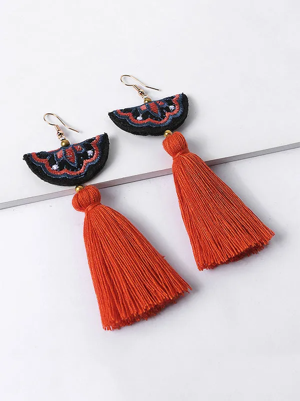 Hand Embroidery Tassel Earrings