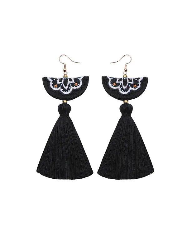 Hand Embroidery Tassel Earrings