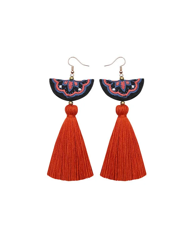 Hand Embroidery Tassel Earrings
