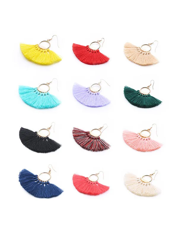 Hand-made fan-shaped Tassel Earrings