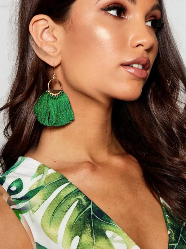 Hand-made fan-shaped Tassel Earrings