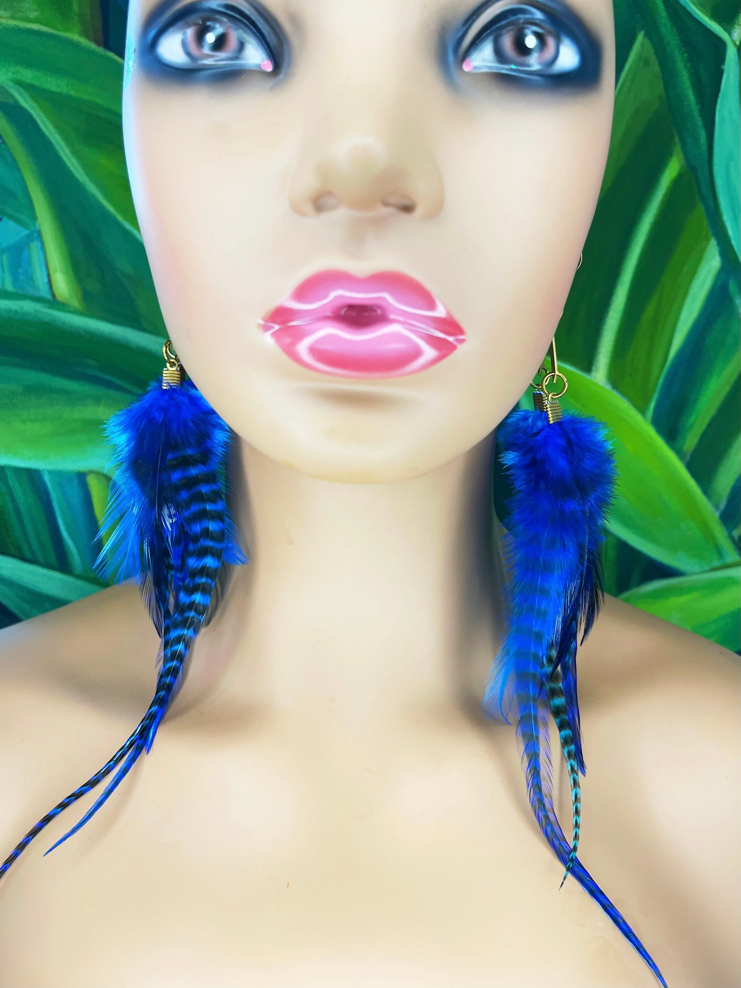 Handcrafted Medium Feather Earrings - Midnight Blue