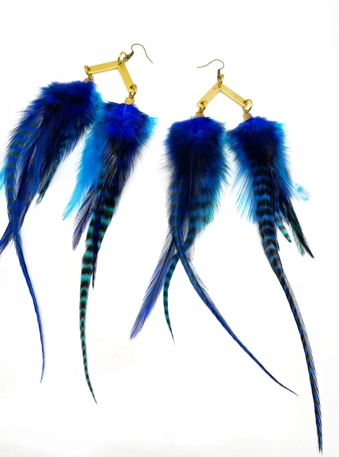 Handcrafted Medium Feather Earrings - Midnight Blue