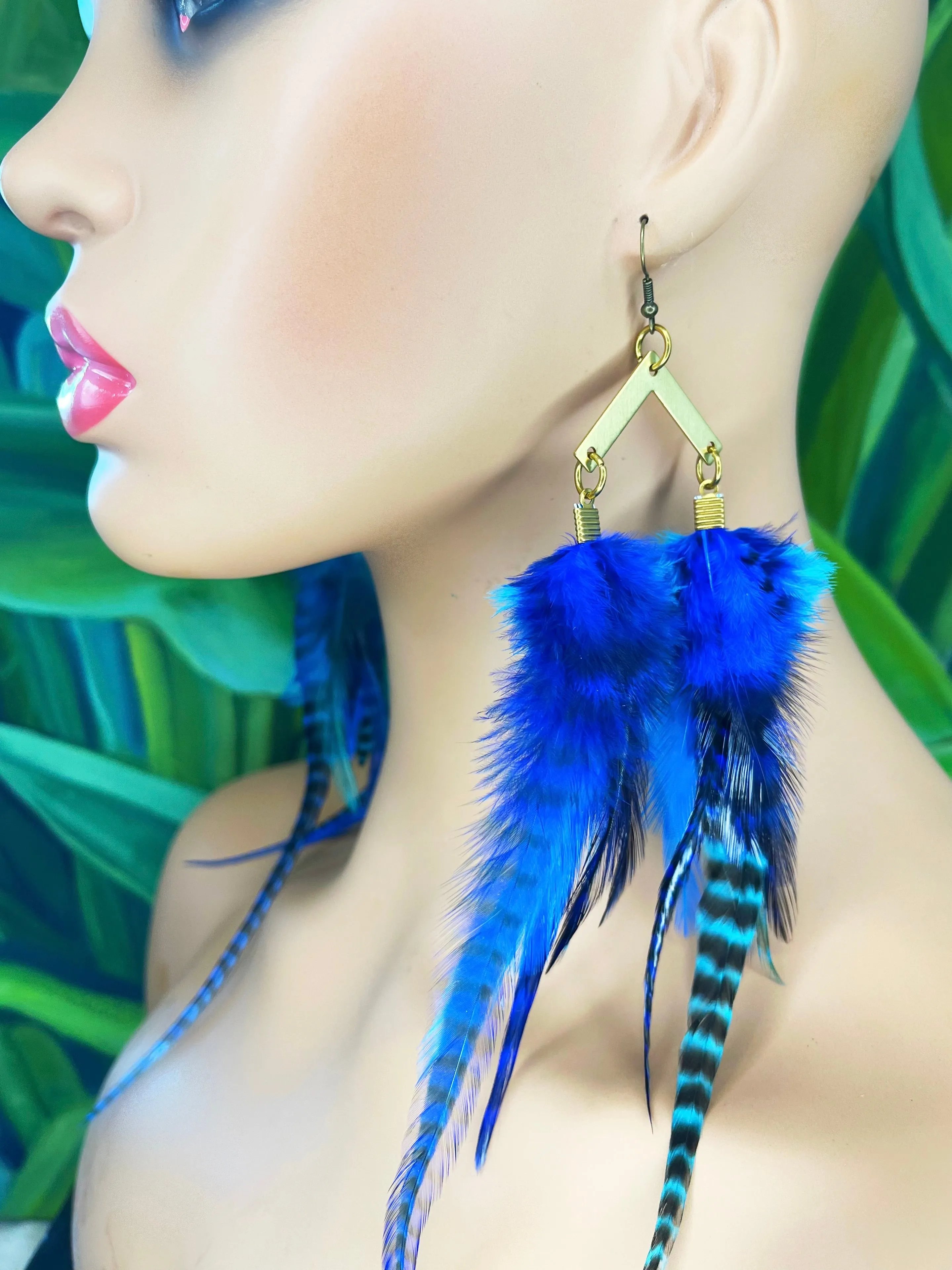 Handcrafted Medium Feather Earrings - Midnight Blue