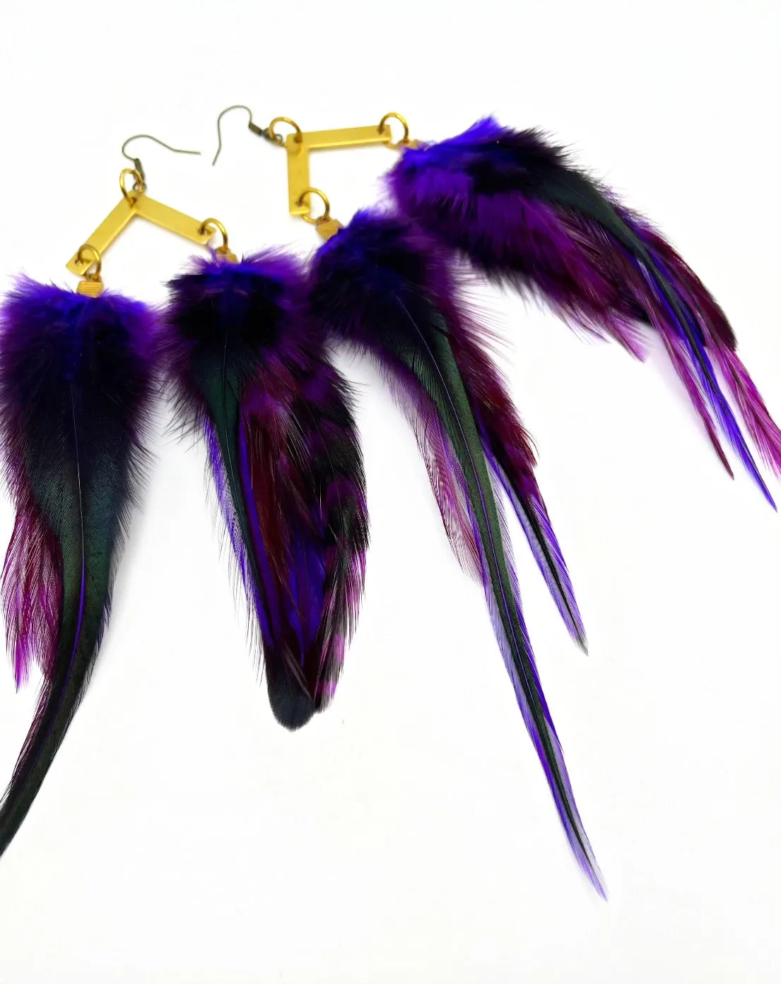 Handcrafted Medium Feather Earrings -  Purple Eclipse