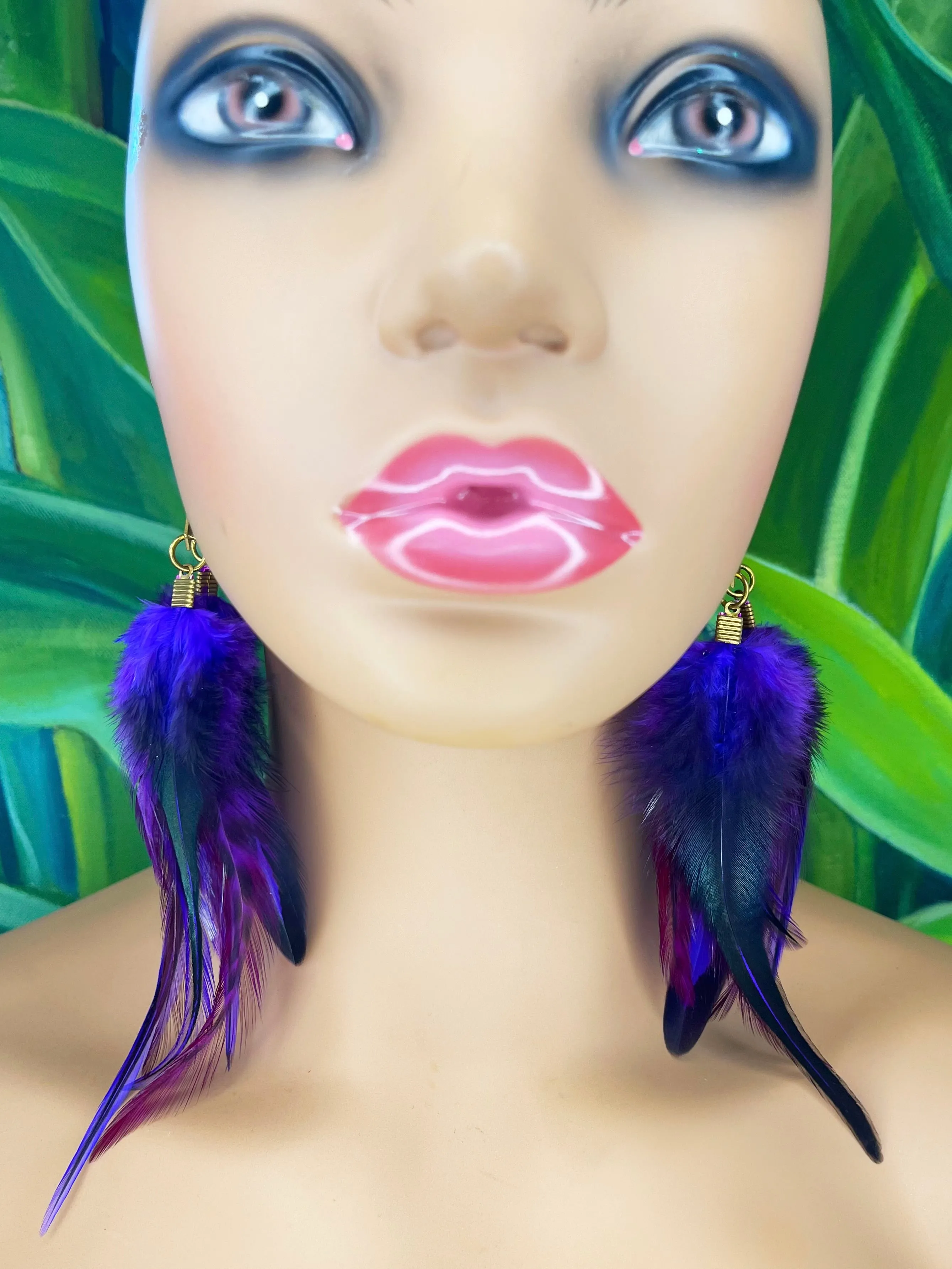 Handcrafted Medium Feather Earrings -  Purple Eclipse