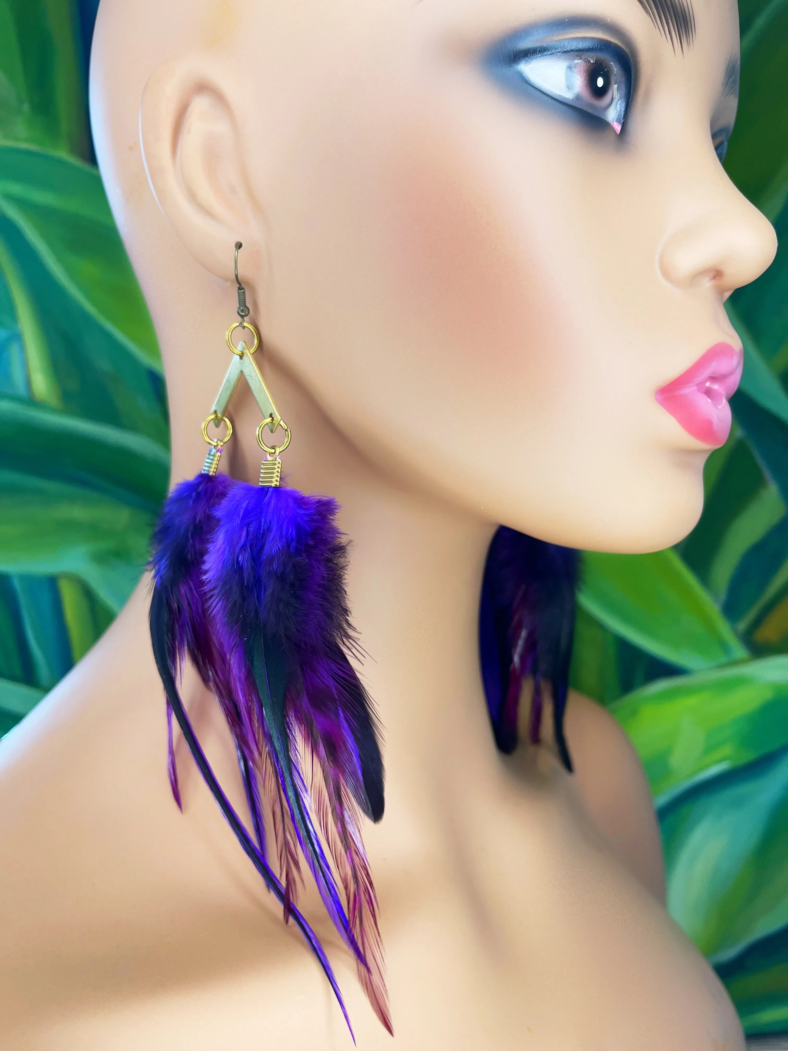 Handcrafted Medium Feather Earrings -  Purple Eclipse