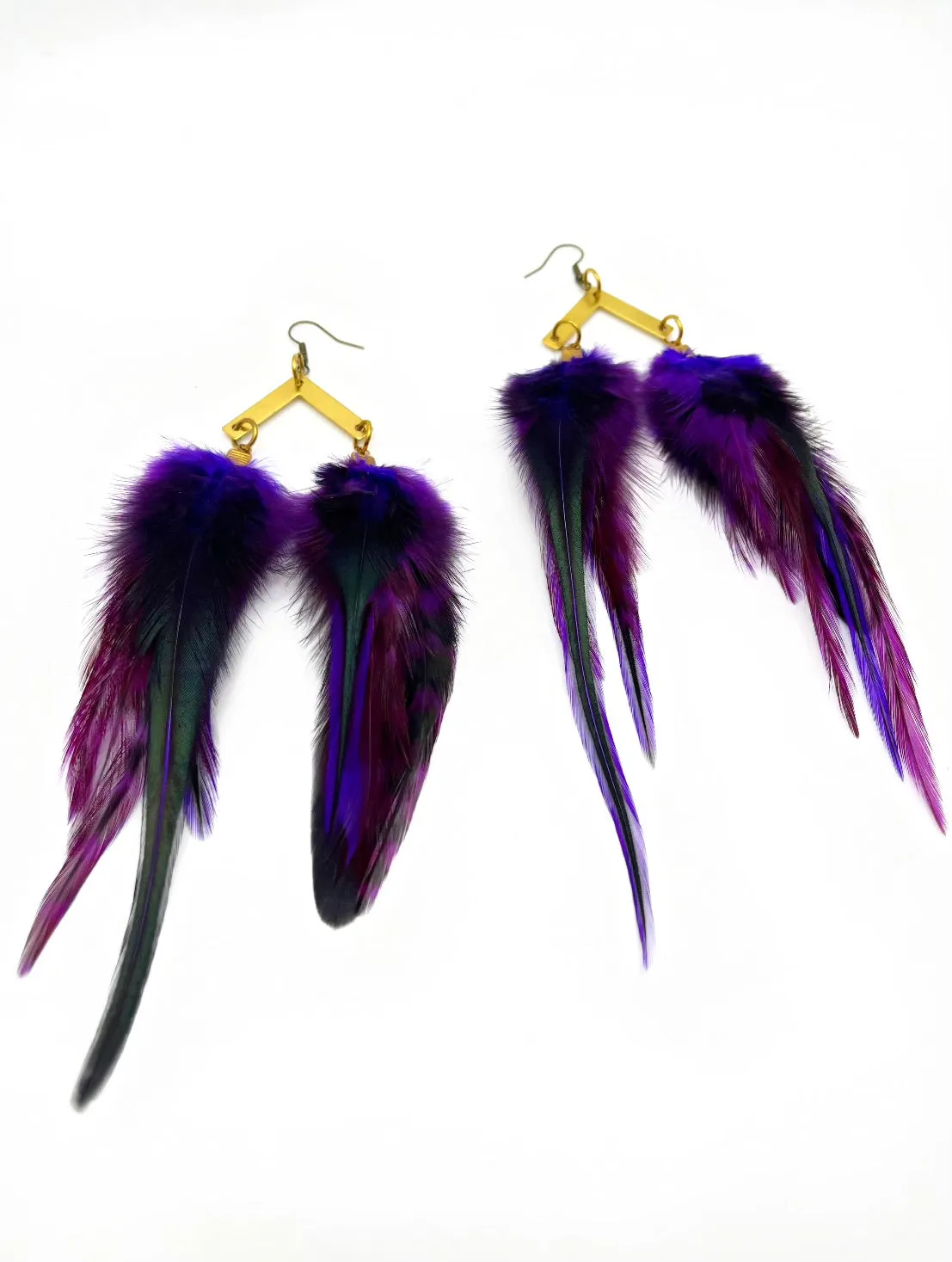 Handcrafted Medium Feather Earrings -  Purple Eclipse