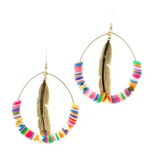 Handmade Feather Hoop Earrings - Neon Collection Jewelry for Women