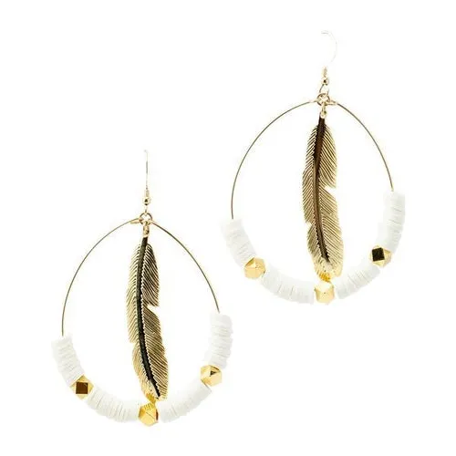 Handmade Feather Hoop Earrings - Neon Collection Jewelry for Women