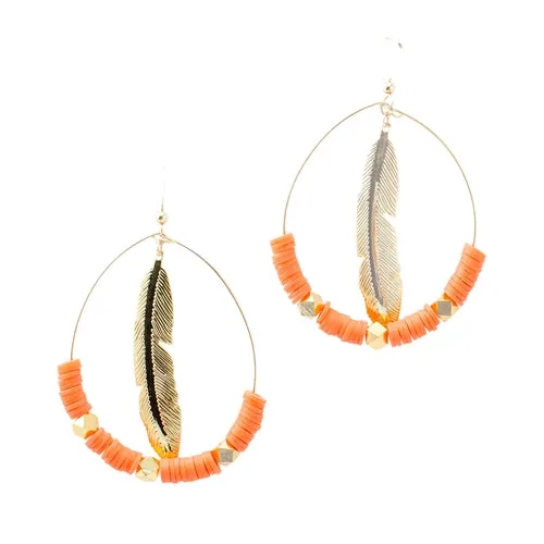 Handmade Feather Hoop Earrings - Neon Collection Jewelry for Women
