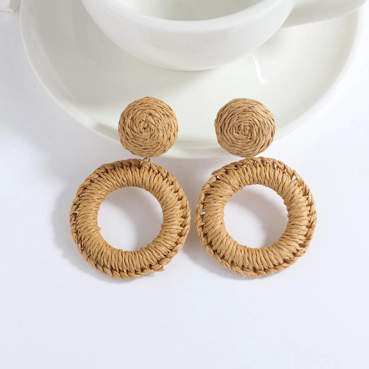 Handmade Rattan Wooden Drop Earrings