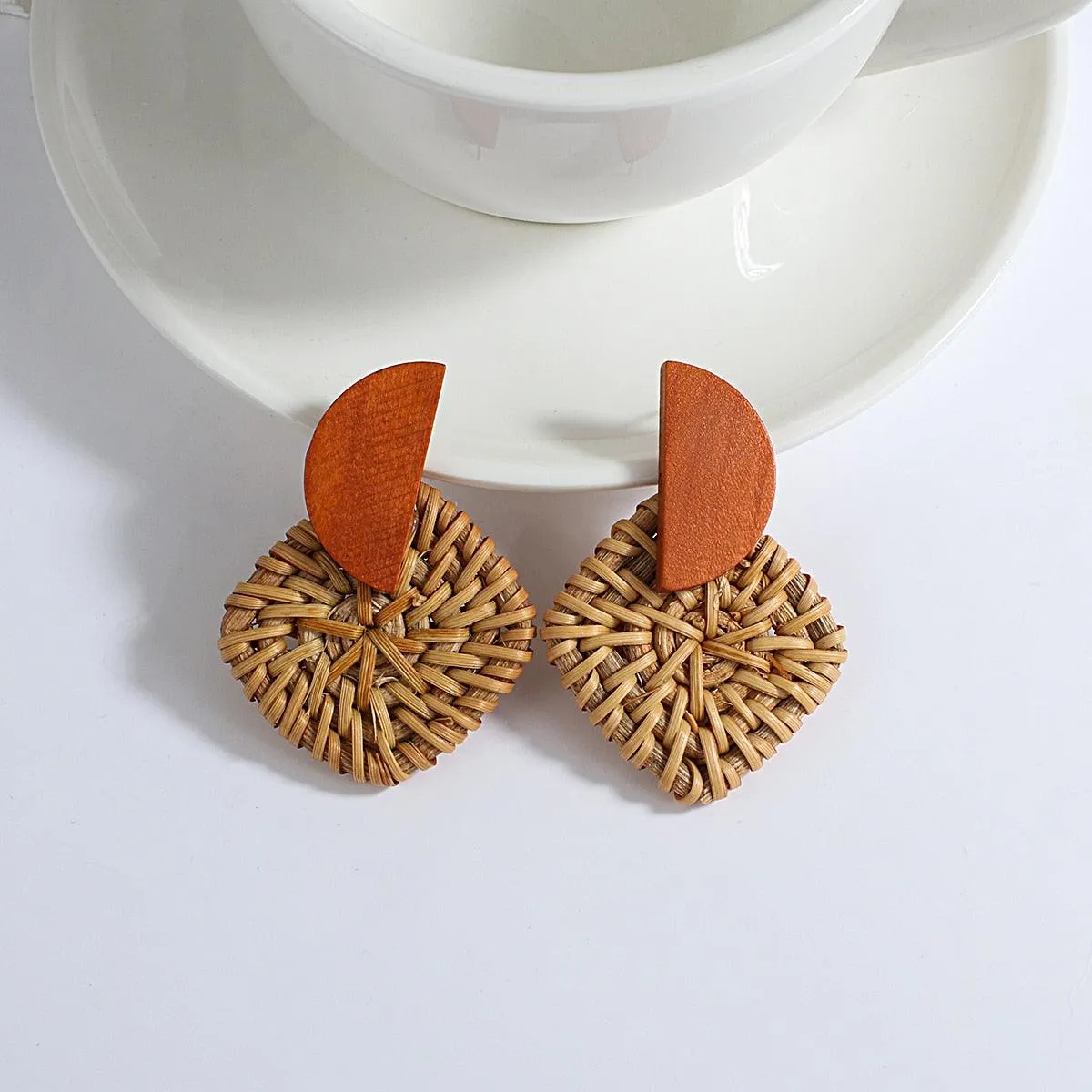 Handmade Rattan Wooden Drop Earrings
