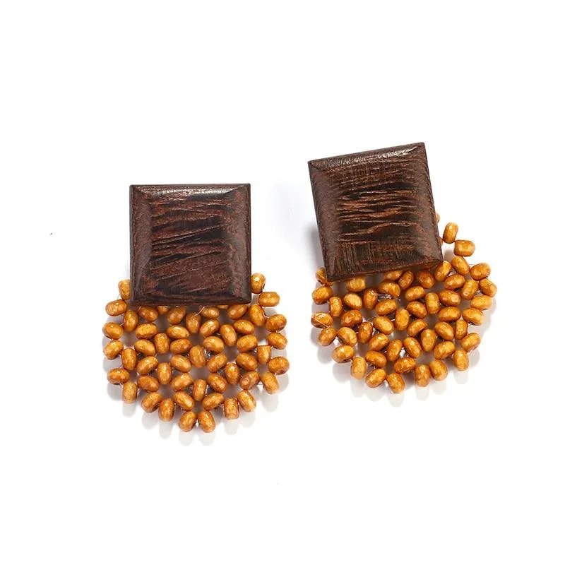 Handmade Rattan Wooden Drop Earrings
