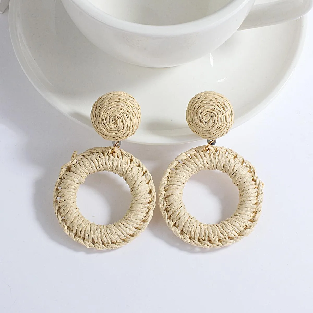 Handmade Rattan Wooden Drop Earrings