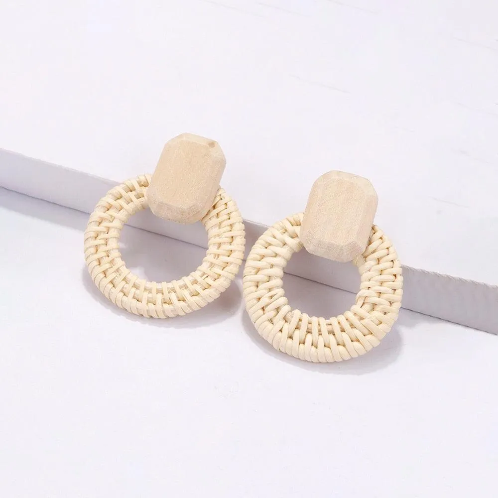 Handmade Rattan Wooden Drop Earrings