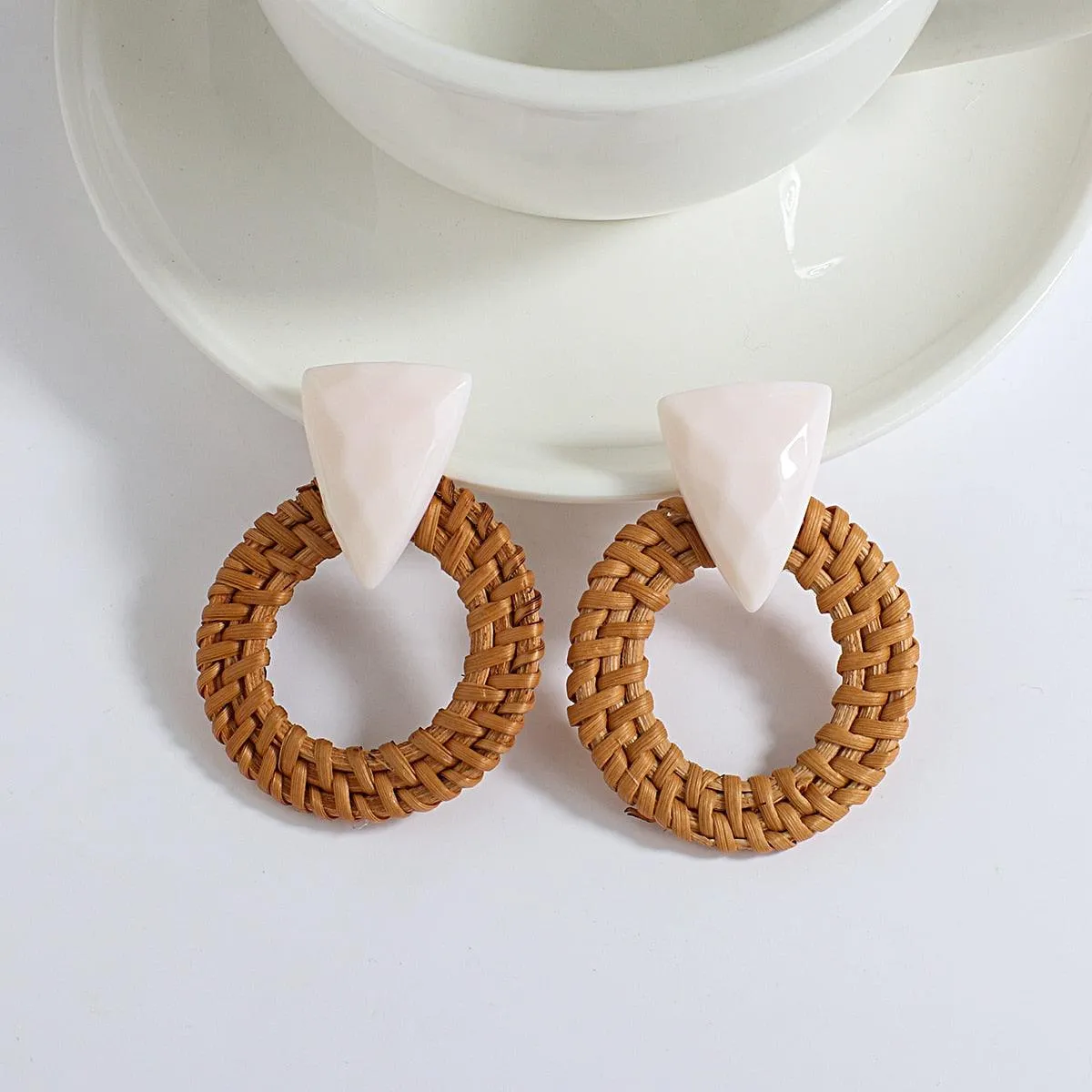 Handmade Rattan Wooden Drop Earrings