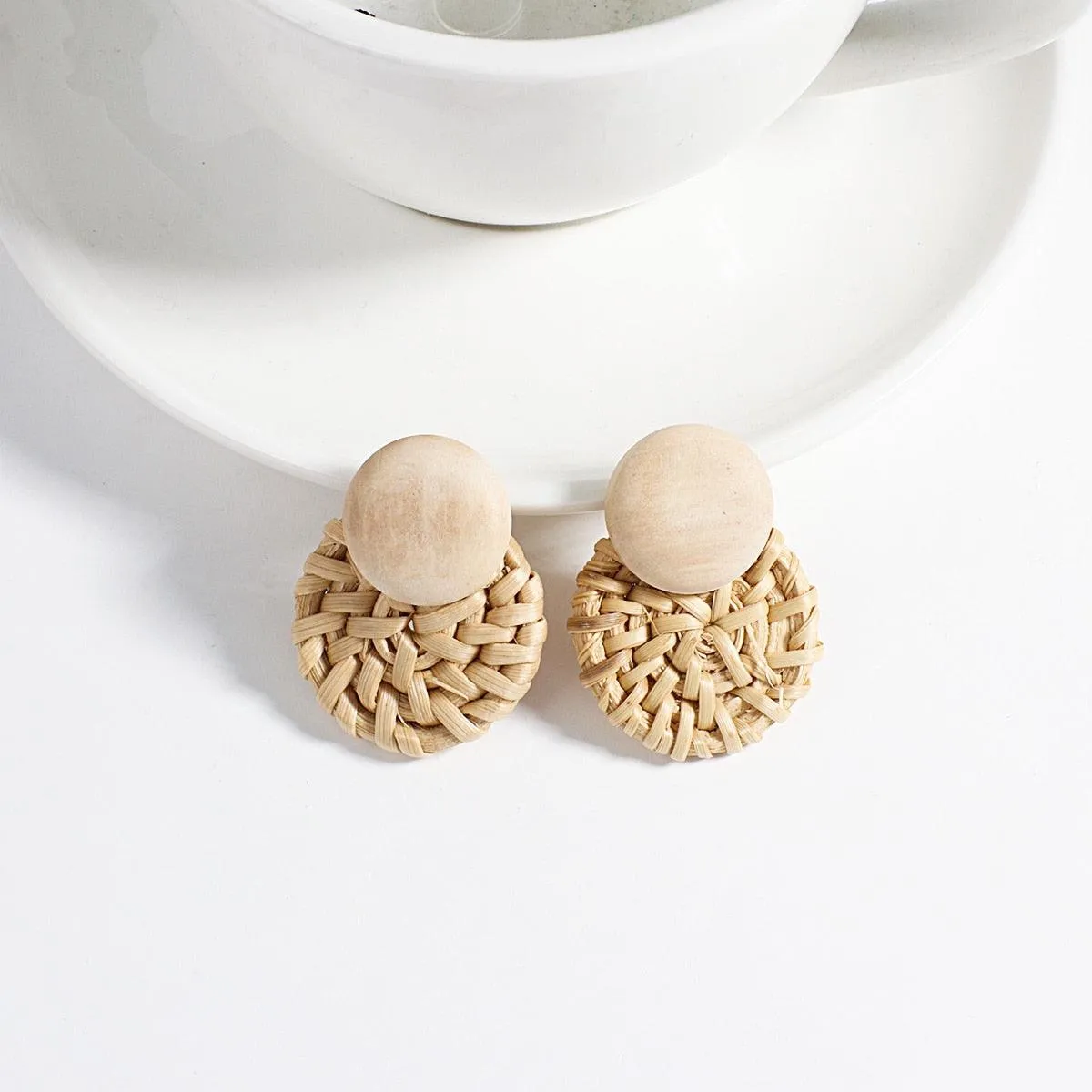 Handmade Rattan Wooden Drop Earrings