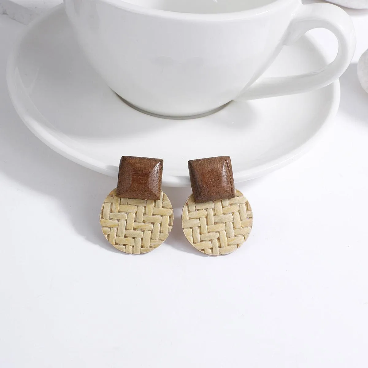 Handmade Rattan Wooden Drop Earrings