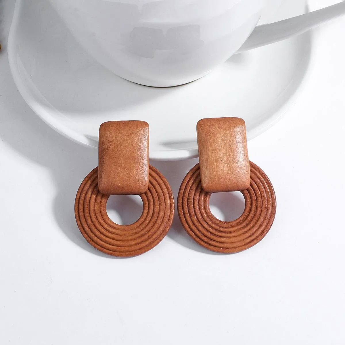 Handmade Rattan Wooden Drop Earrings
