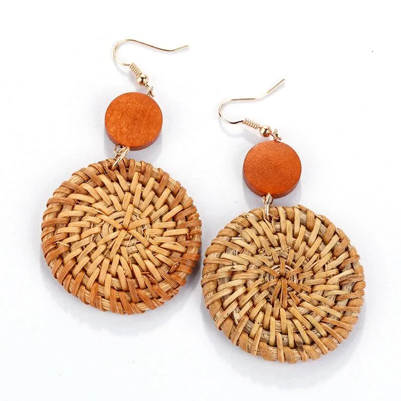 Handmade Rattan Wooden Drop Earrings