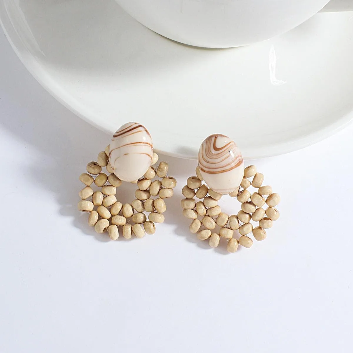 Handmade Rattan Wooden Drop Earrings