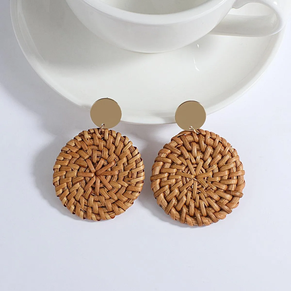 Handmade Rattan Wooden Drop Earrings